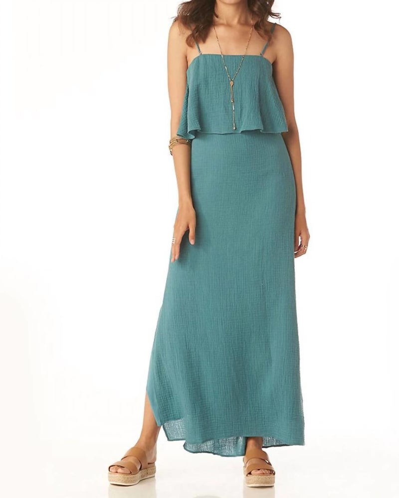 Front of a model wearing a size L Aeryn Maxi Dress In Brittany Blue in Brittany Blue by Tart Collections. | dia_product_style_image_id:352038